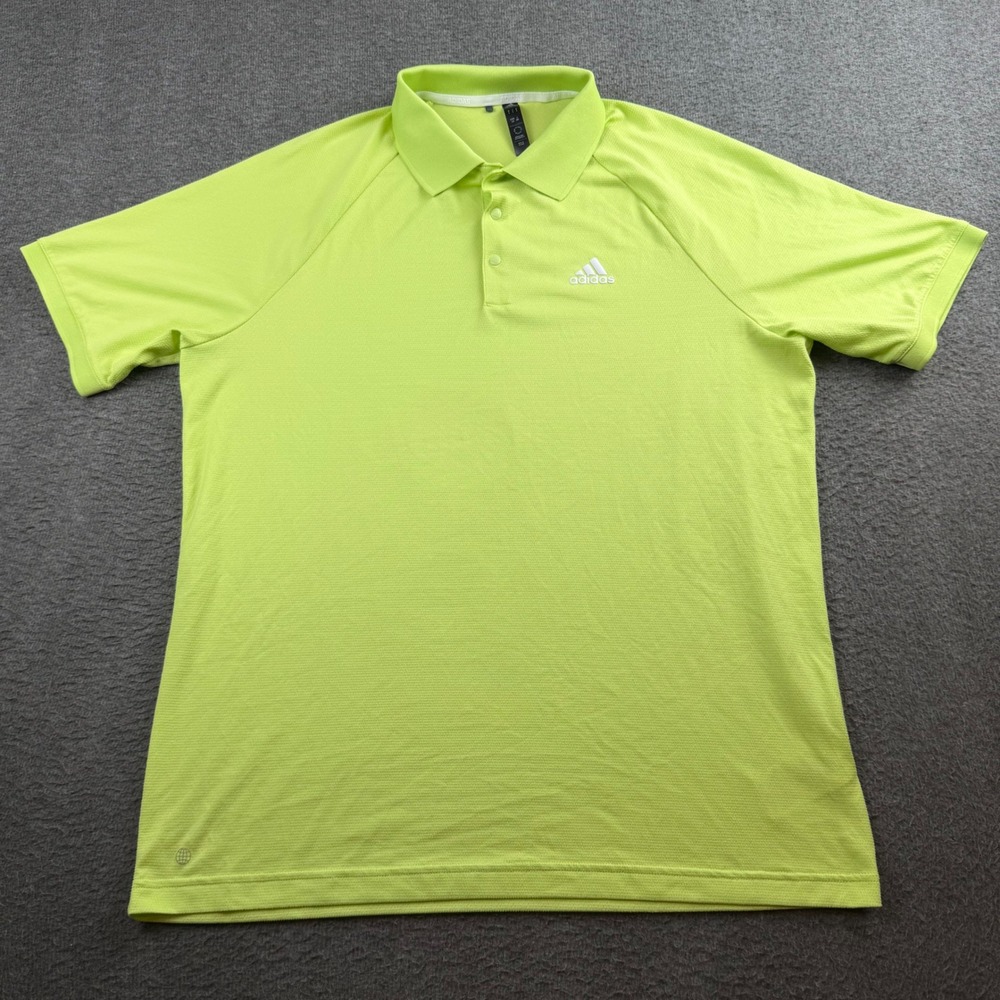 Adidas‎ Polo Shirt Men's Large Lime Green Recycled Polyester Athletic Golf Tee